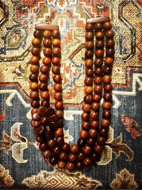 Triple Wood Flower Statement Necklace